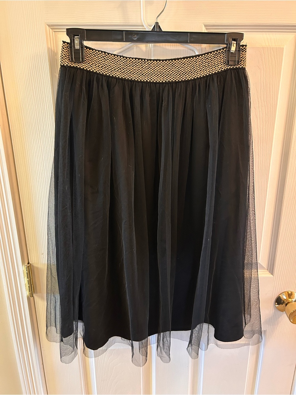 Black Tulle Midi Skirt with stretch Waistband